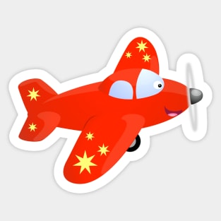 Cute happy red plane flying cartoon illustration Sticker